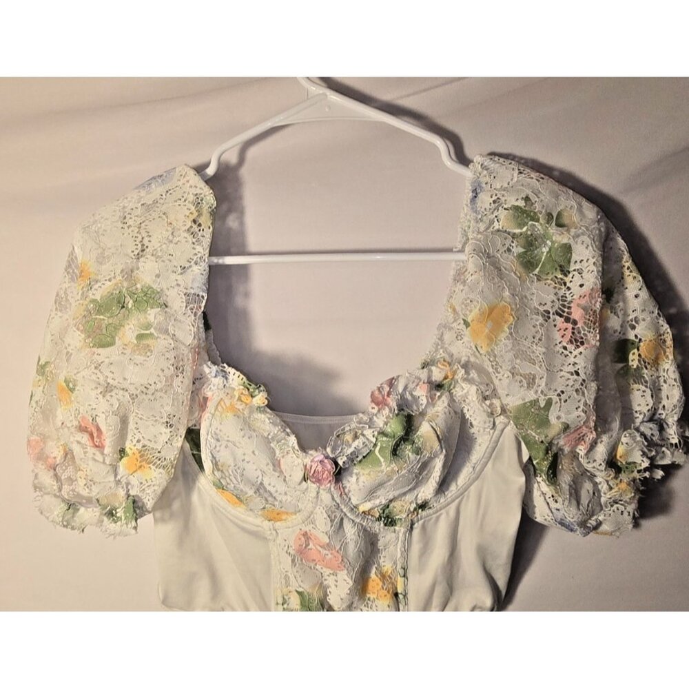 Twee Cottage Crop Top Girlhoodcore Girlie Lacy Floral Shirt Women’s Indie Large
